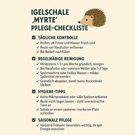 CJ Wildlife Igelschale Myrte  Pflege-Checkliste